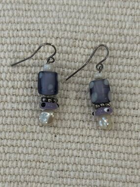 Lavender Glass Bead and Pearl Drop Earrings - Women Jewelry